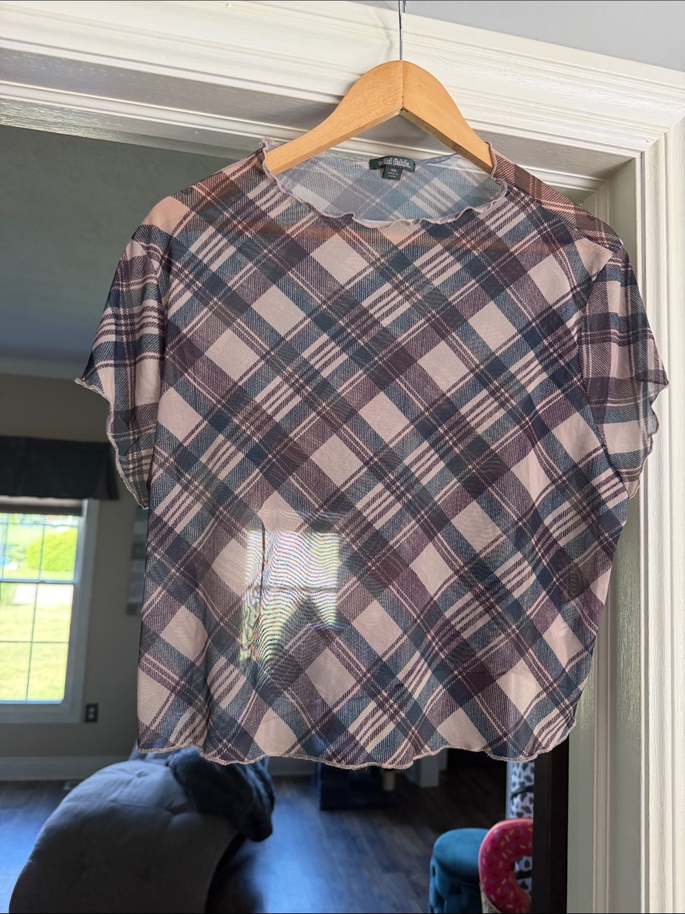 wild fable Sheer Plaid Short Sleeve Top in Pink and Navy